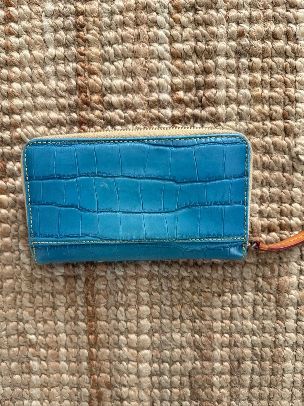Dooney & Bourke Blue Croc Embossed Leather Zip Around Wallet